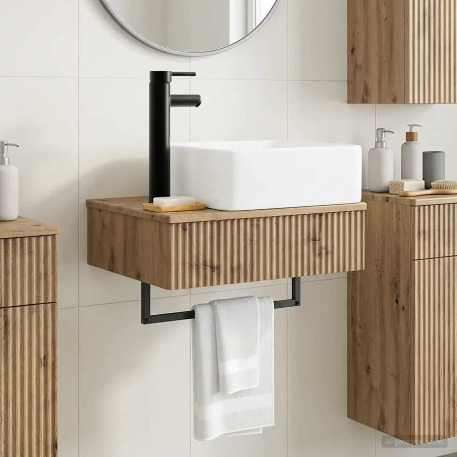 Basin de lavage mural Chêne artisanal 53 x 35 x 39 cm