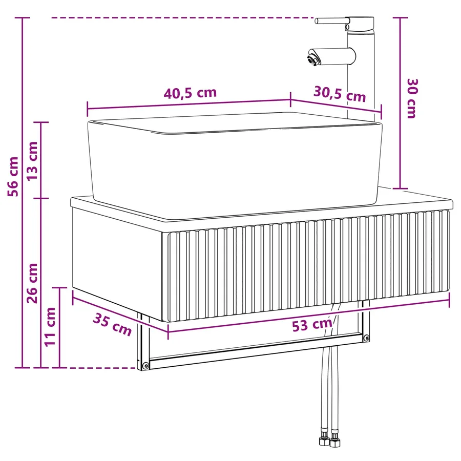 Basin de lavage mural Chêne artisanal 53 x 35 x 39 cm - 10