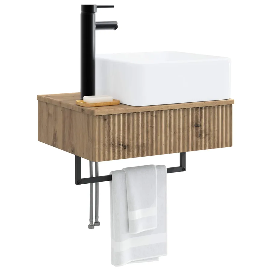 Basin de lavage mural Chêne artisanal 53 x 35 x 39 cm - 3