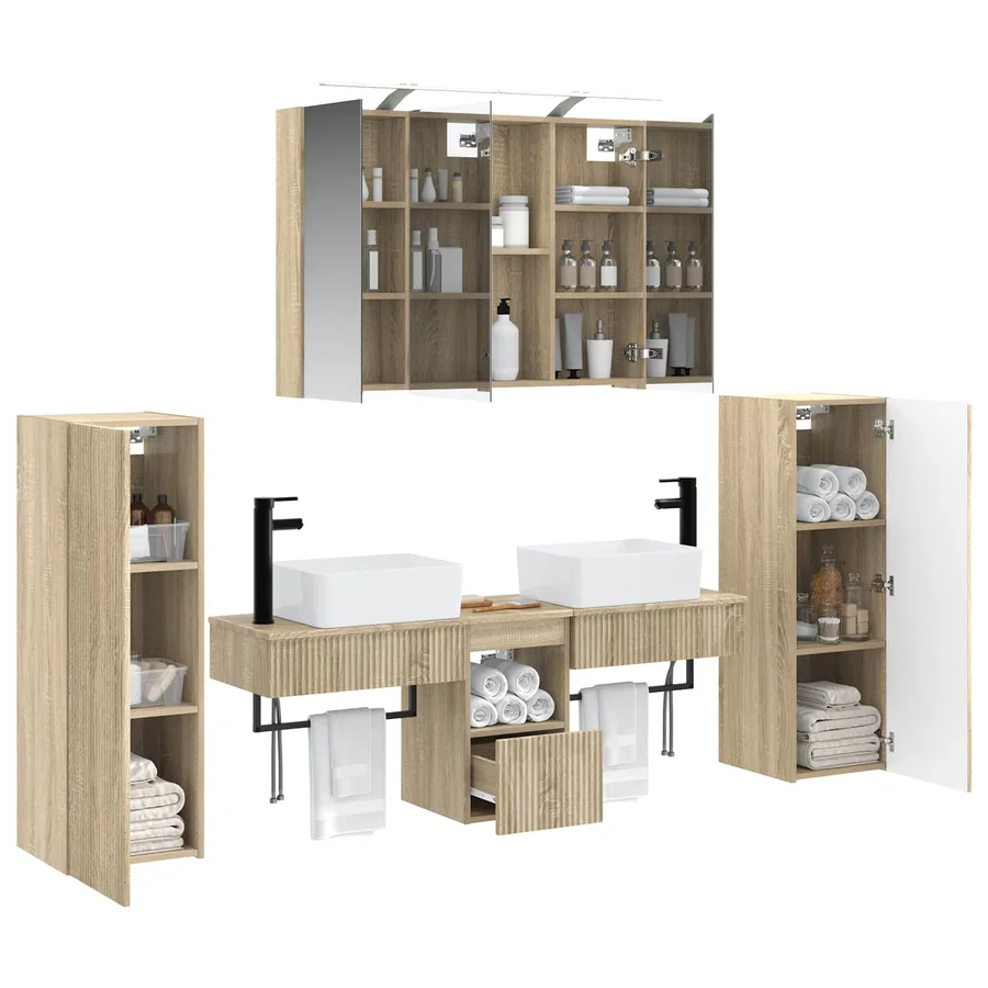 Ensemble de mobilier de salle de bain 6 pcs Chêne Sonoma - 3