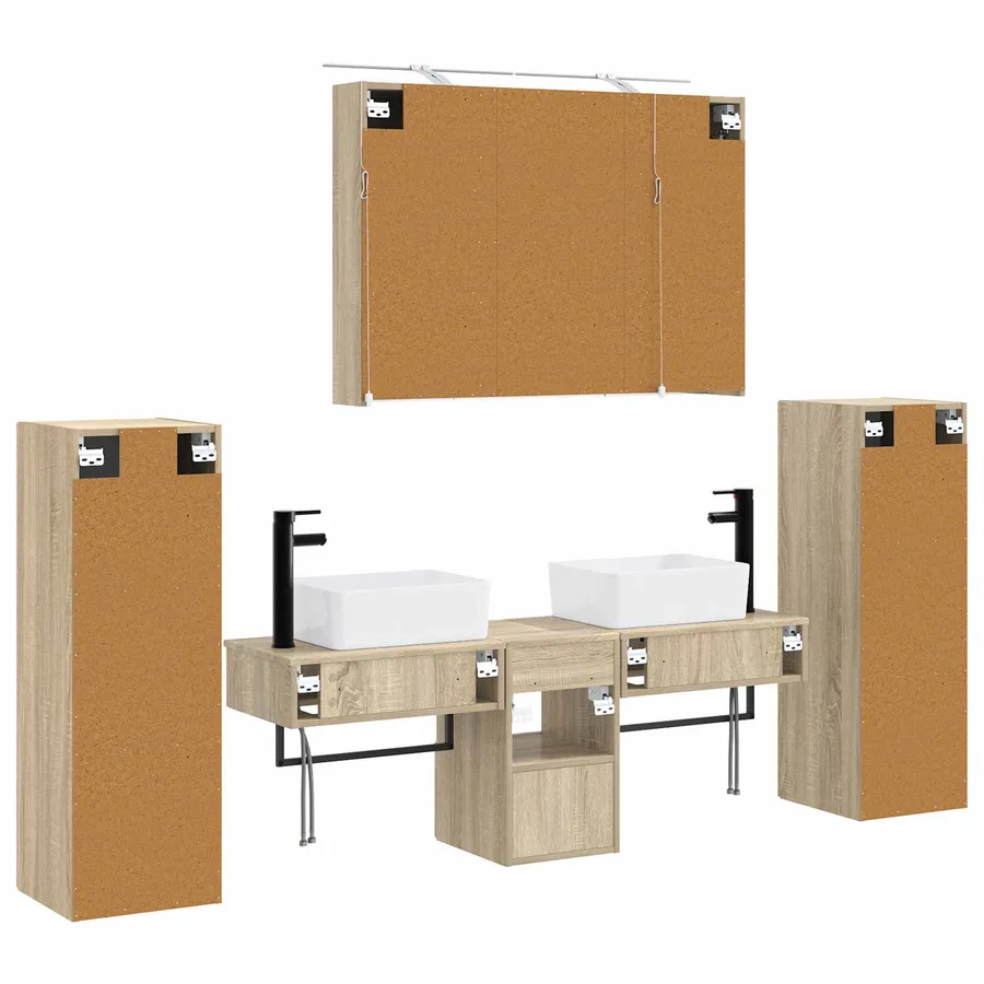Ensemble de mobilier de salle de bain 6 pcs Chêne Sonoma - 9