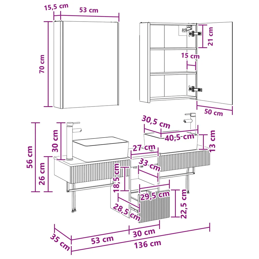 Ensemble d'armoire de salle de bain 5 pcs Blanc - 14