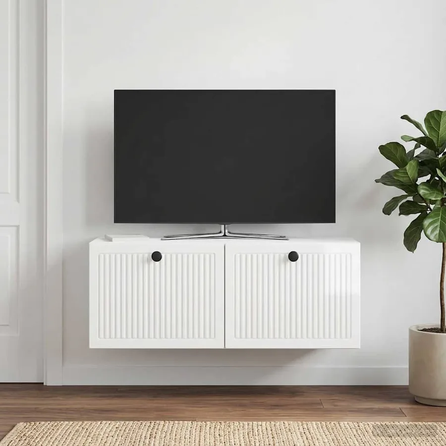 Meuble TV mural Montage mural Blanc brillant 78,5 x 31 x 30 cm - 4
