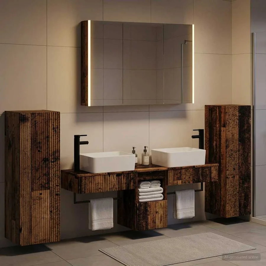Ensemble de mobilier de salle de bain 6 pcs Bois ancien
