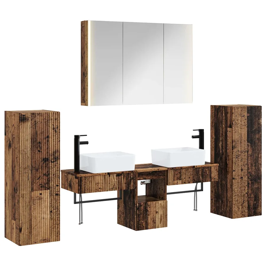 Ensemble de mobilier de salle de bain 6 pcs Bois ancien - 2
