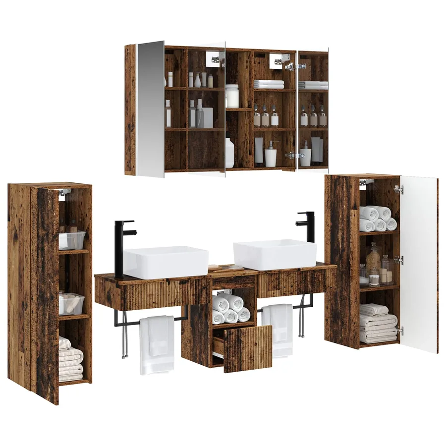 Ensemble de mobilier de salle de bain 6 pcs Bois ancien - 3