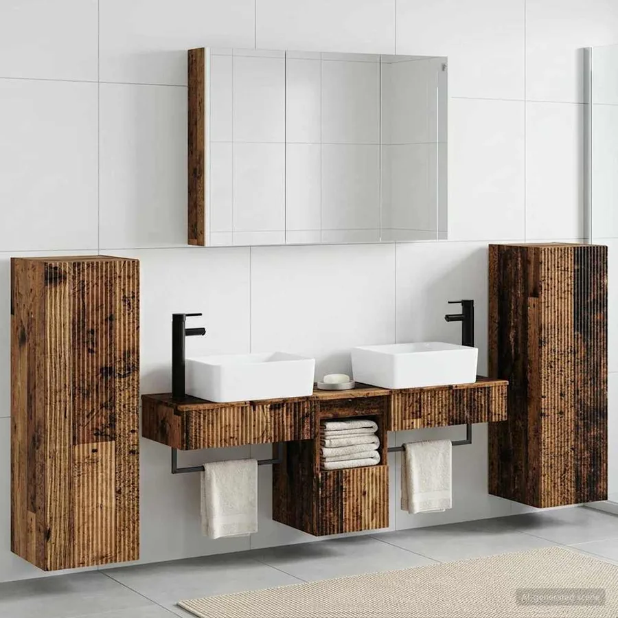 Ensemble de mobilier de salle de bain 6 pcs Bois ancien - 4
