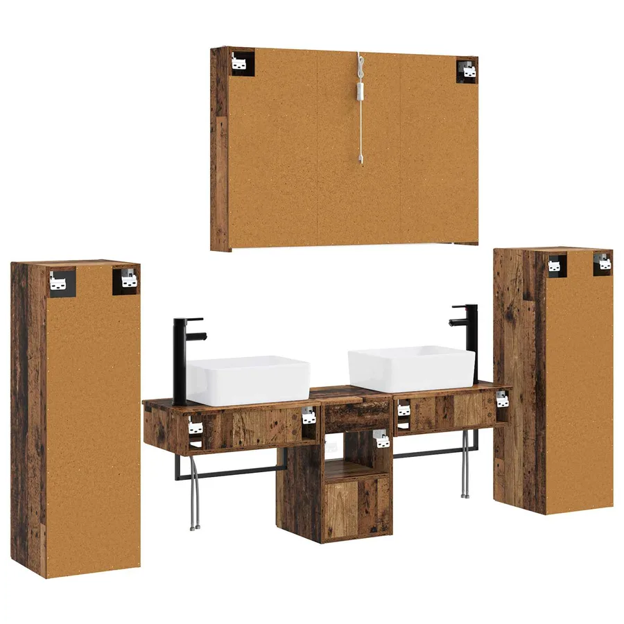 Ensemble de mobilier de salle de bain 6 pcs Bois ancien - 9