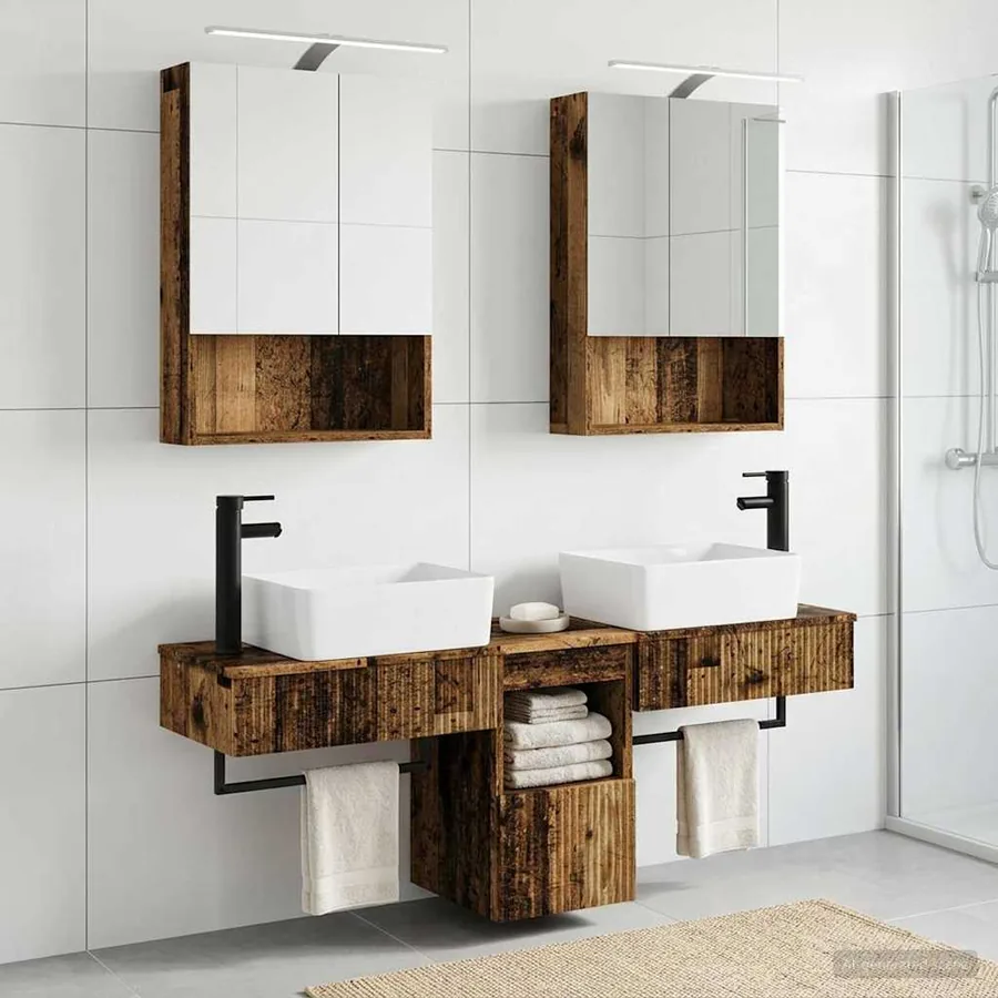 Ensemble d'armoire de salle de bain 5 pcs Bois ancien