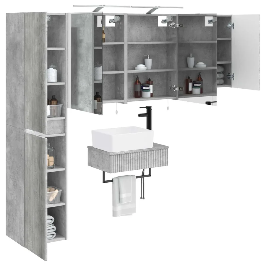 Ensemble de mobilier de salle de bain 5 pcs Gris béton - 3