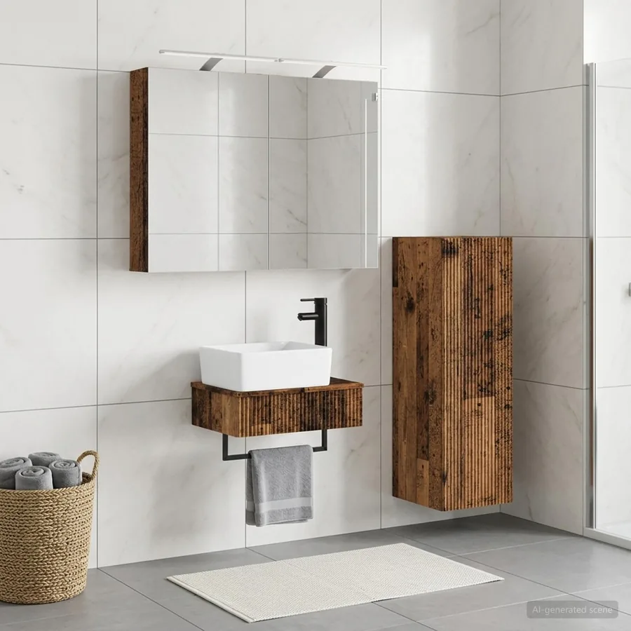 Ensemble d'armoire de salle de bain 4 pcs Bois ancien