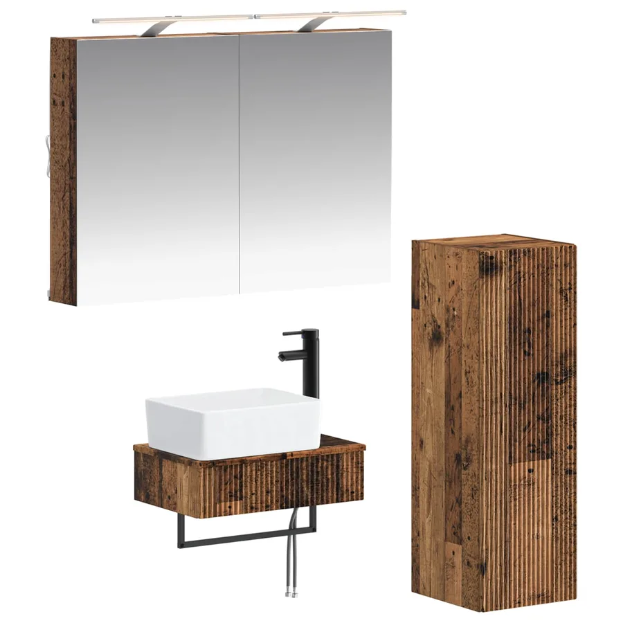 Ensemble d'armoire de salle de bain 4 pcs Bois ancien - 2