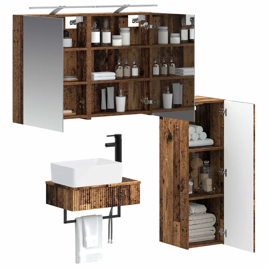 Ensemble d'armoire de salle de bain 4 pcs Bois ancien - 3