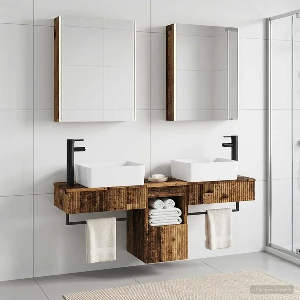Ensemble d'armoire de salle de bain 5 pcs Bois ancien