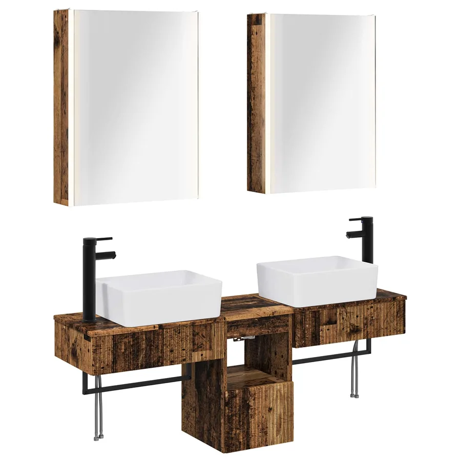 Ensemble d'armoire de salle de bain 5 pcs Bois ancien - 2