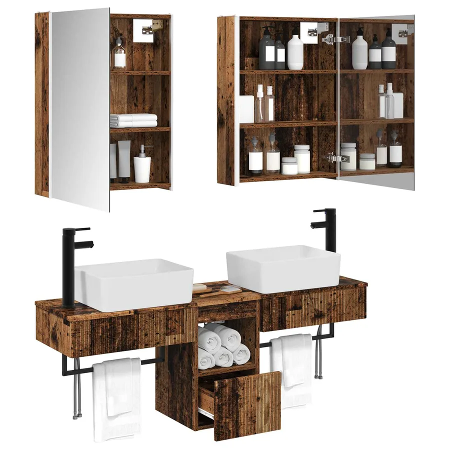 Ensemble d'armoire de salle de bain 5 pcs Bois ancien - 3