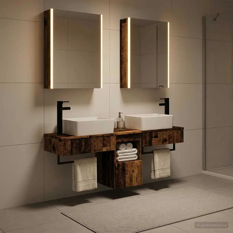 Ensemble d'armoire de salle de bain 5 pcs Bois ancien - 4