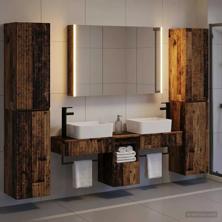 Ensemble de mobilier de salle de bain 6 pcs Bois ancien