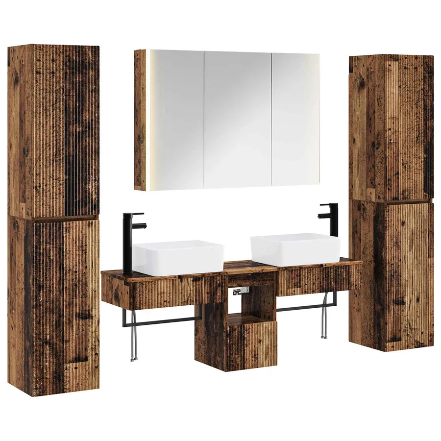 Ensemble de mobilier de salle de bain 6 pcs Bois ancien - 2