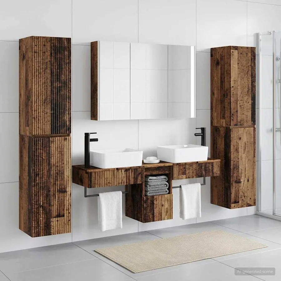 Ensemble de mobilier de salle de bain 6 pcs Bois ancien - 4