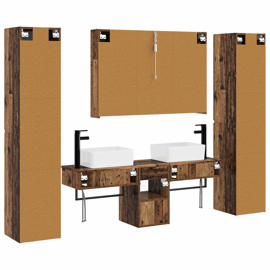 Ensemble de mobilier de salle de bain 6 pcs Bois ancien - 9