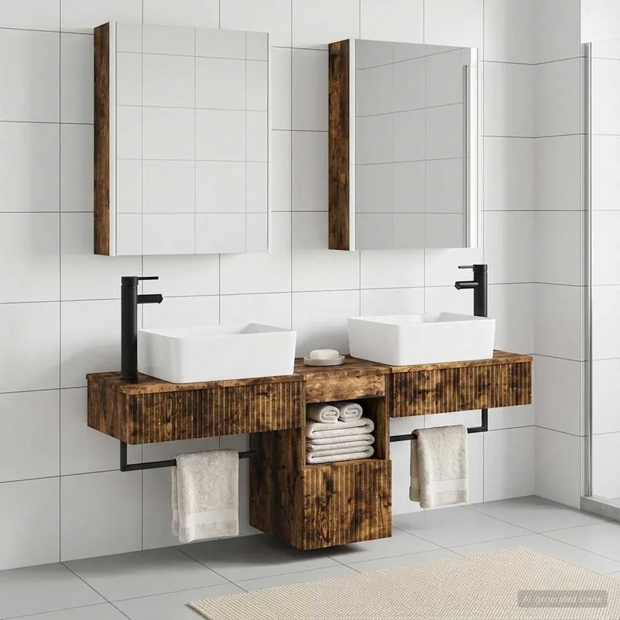 Ensemble d'armoire de salle de bain 5 pcs Chêne fumé