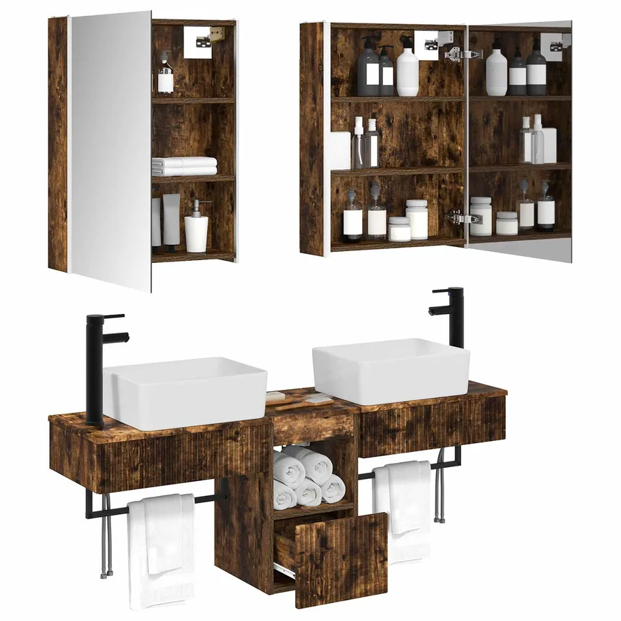 Ensemble d'armoire de salle de bain 5 pcs Chêne fumé - 3