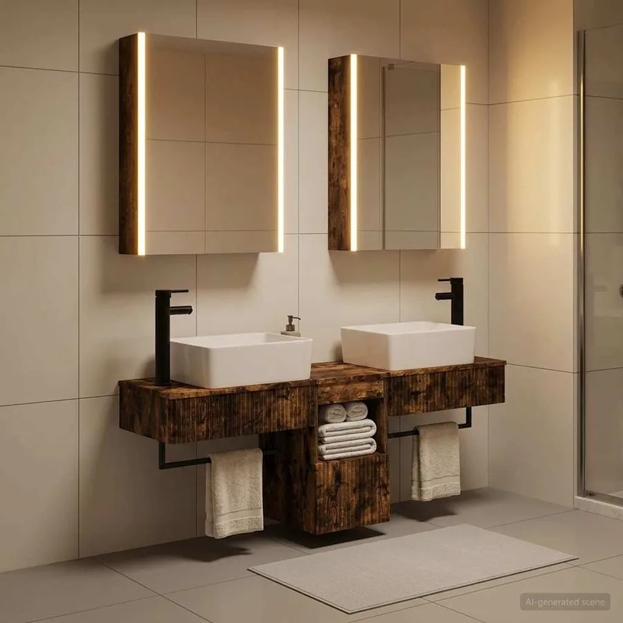 Ensemble d'armoire de salle de bain 5 pcs Chêne fumé - 4