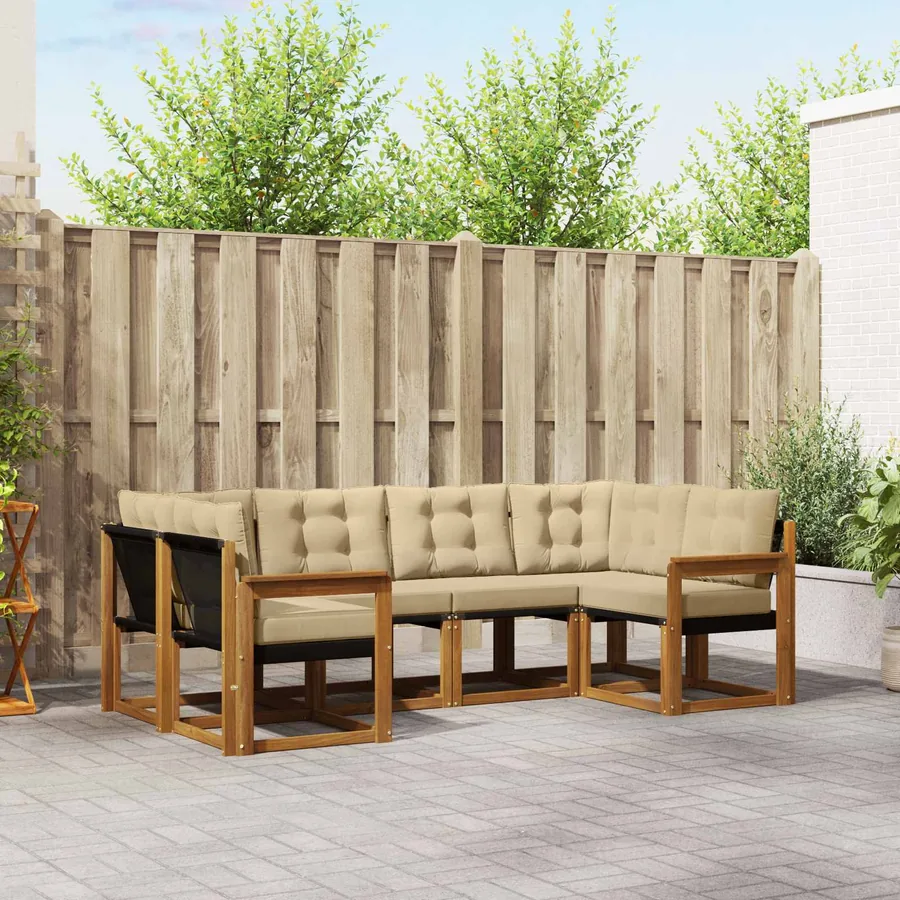 Ensemble de canapés d'extérieur 6 pcs Naturel et Beige