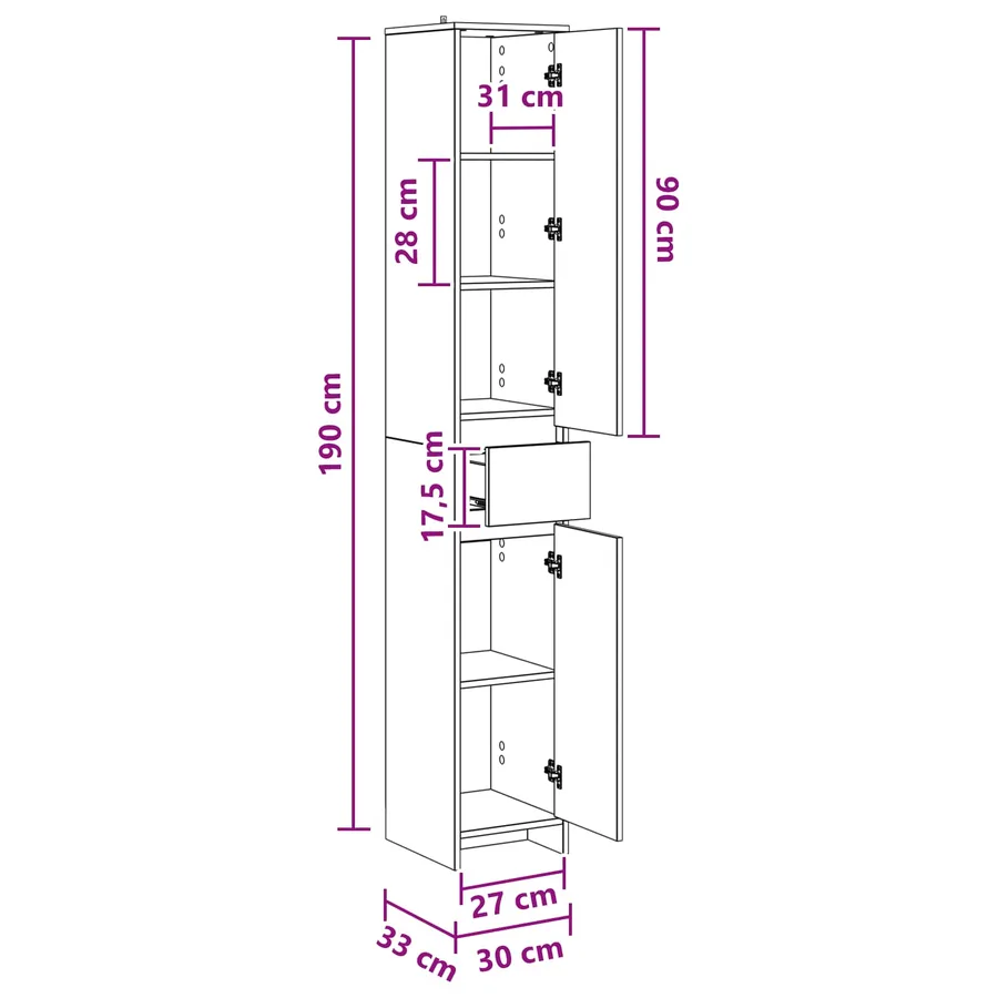 Armoire de salle de bain Blanc 30 x 33 x 190 cm - 9