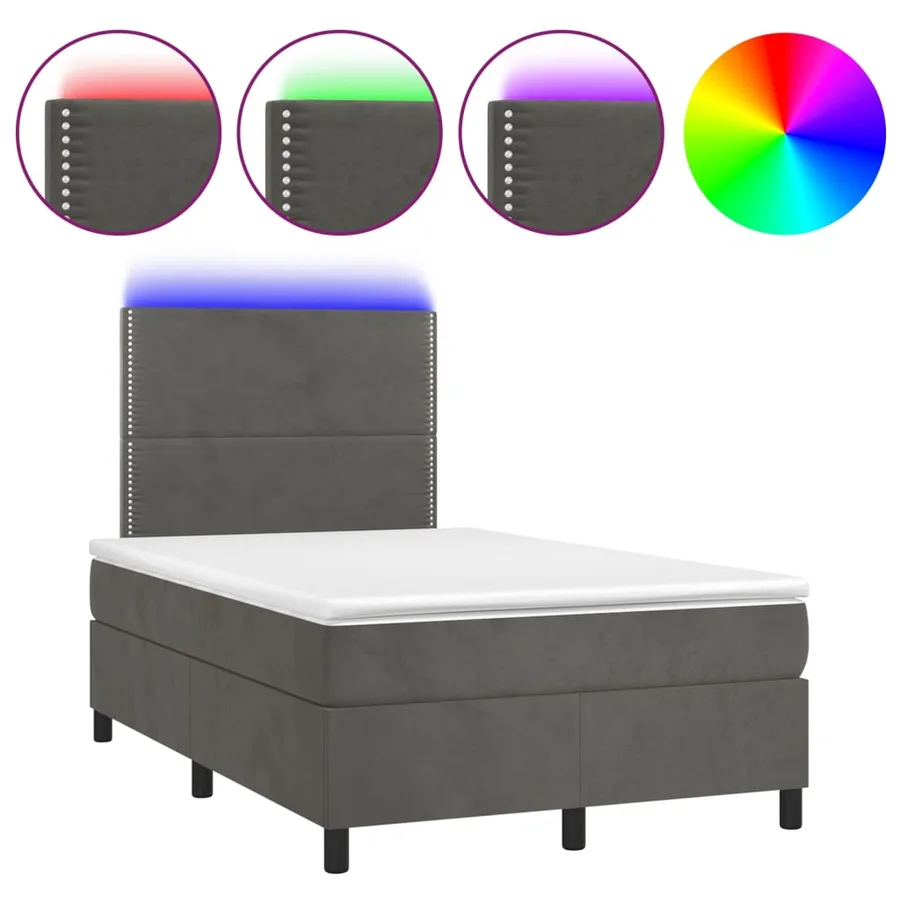Sommier à lattes de lit matelas et LED Gris foncé 120x200 cm - 2