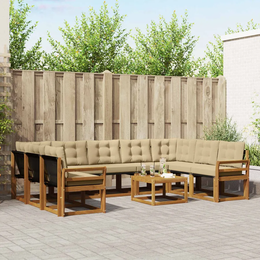 Ensemble de canapés d'extérieur 10 pcs Naturel et Beige