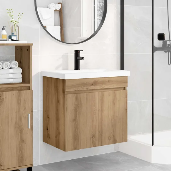 Meuble de salle de bain avec robinet Chêne artisanal