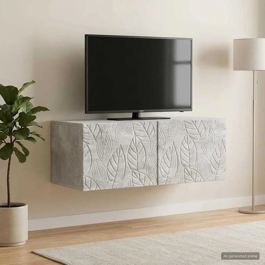 Meuble TV mural 98 x 31 cm Gris béton Bois d'ingénierie