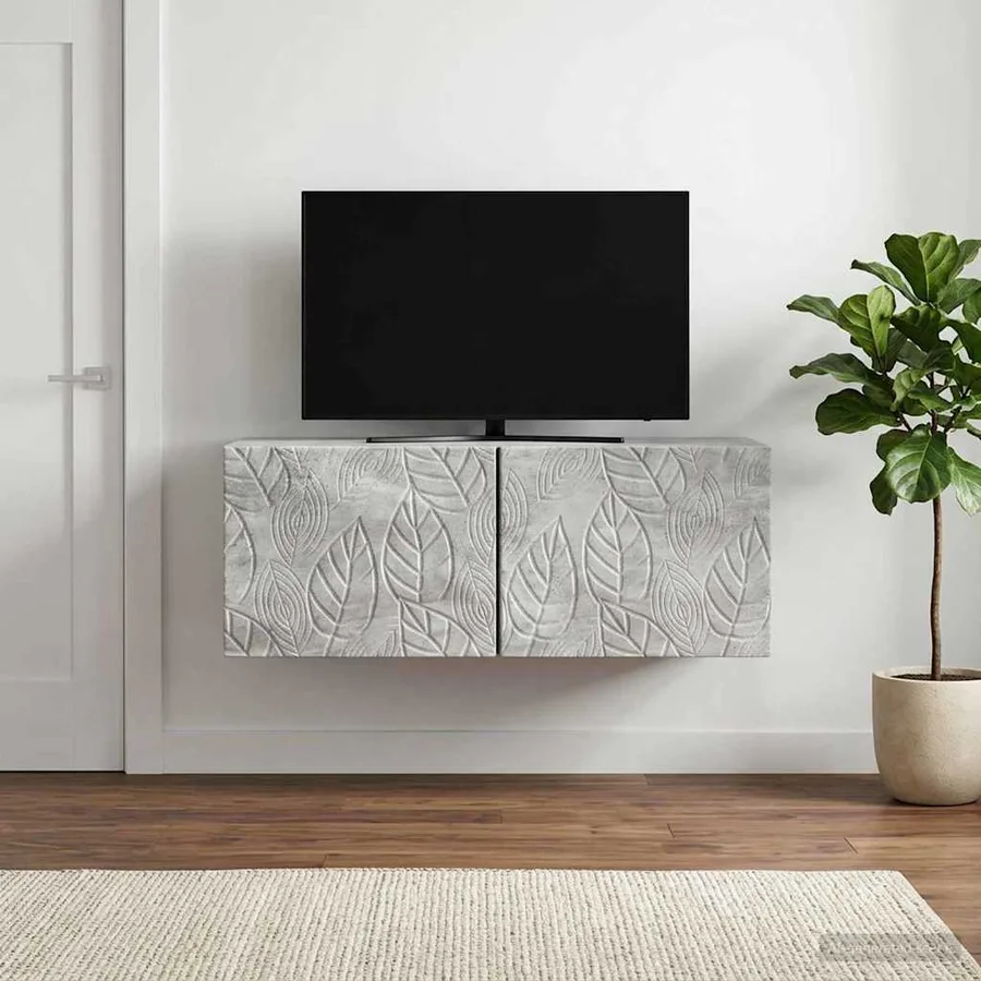 Meuble TV mural 98 x 31 cm Gris béton Bois d'ingénierie - 3