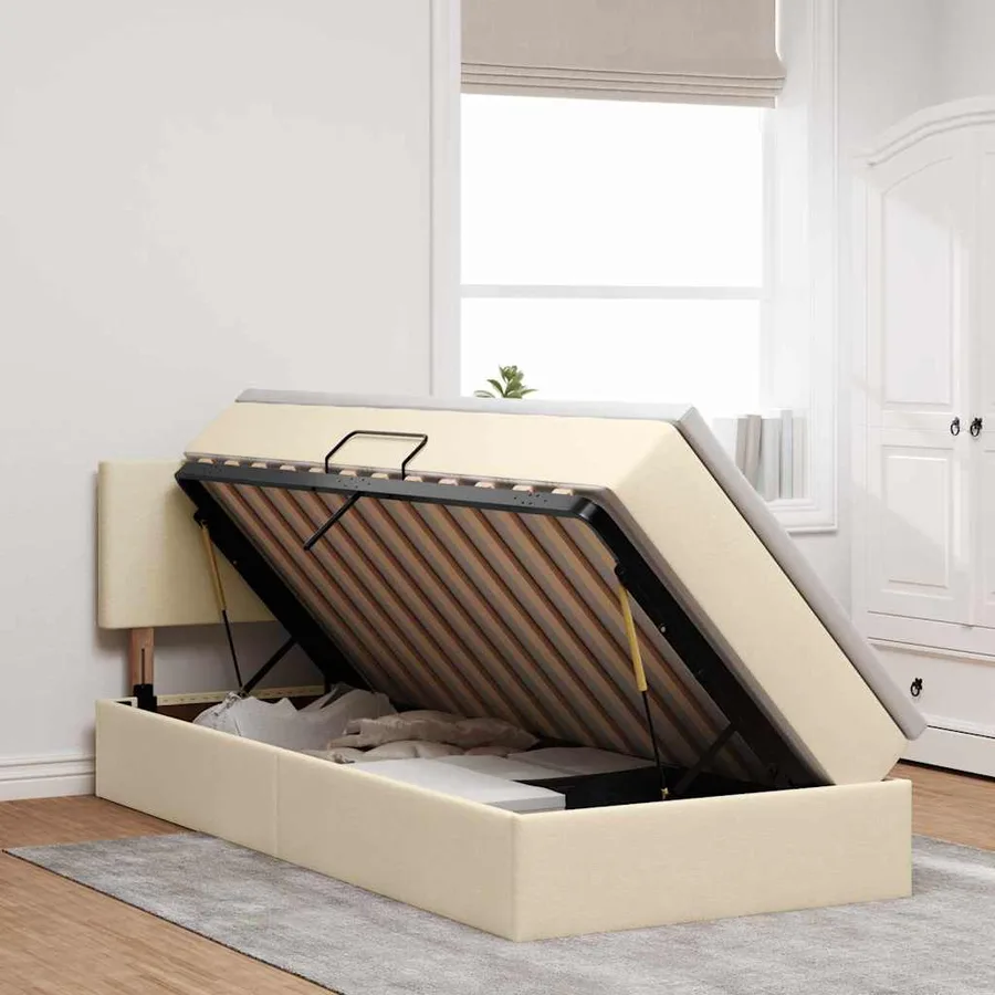 Lit avec rangement et matelas avec matelas Crème 90 x 200 cm - 4