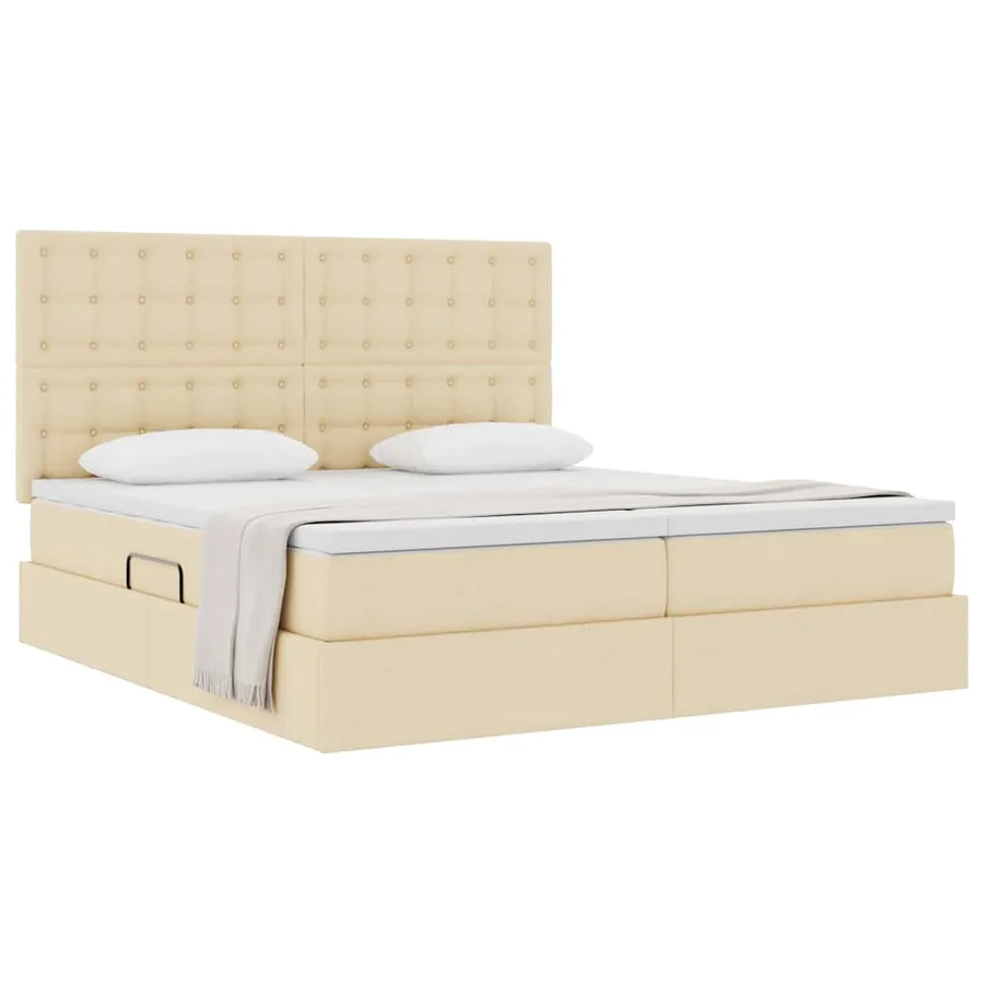 Lit de Rangement avec tête de lit Crème 180 x 200 cm Tissu - 3