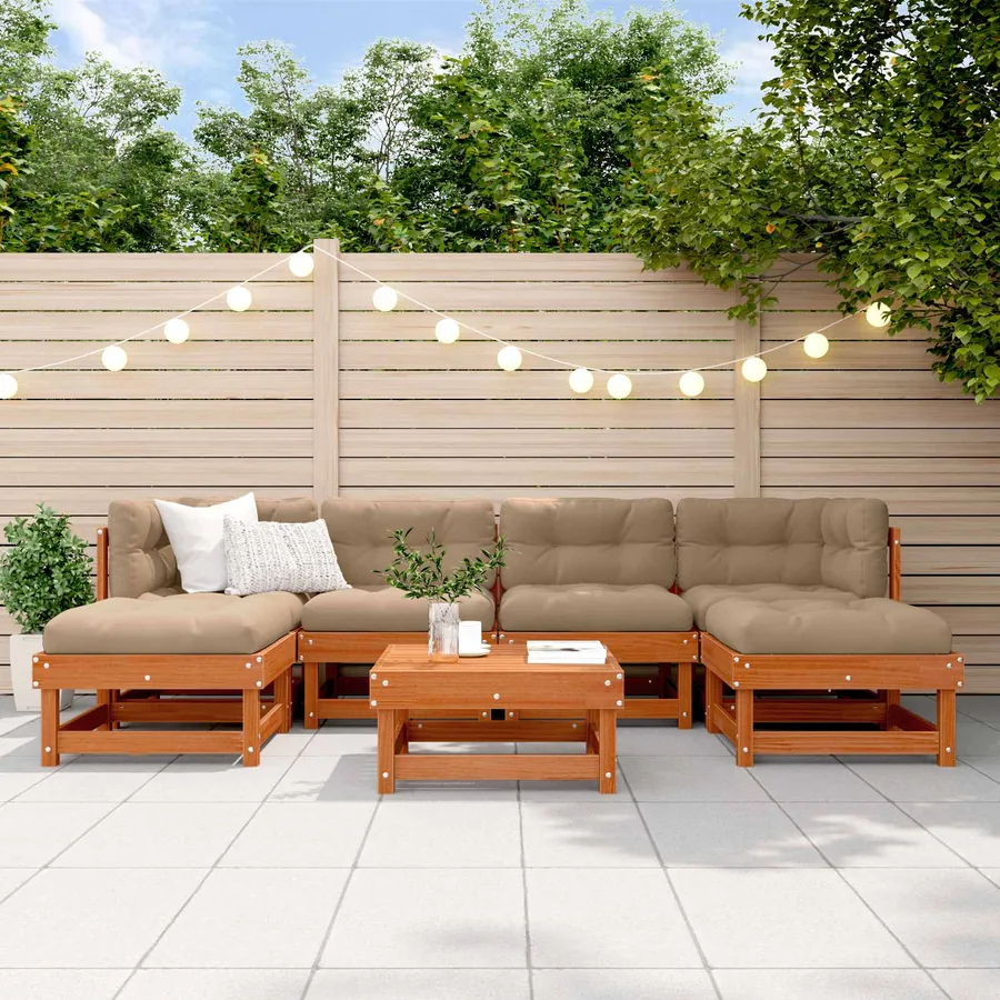 Ensemble de salon de jardin 7 pcs Brun cire Bois de pin massif