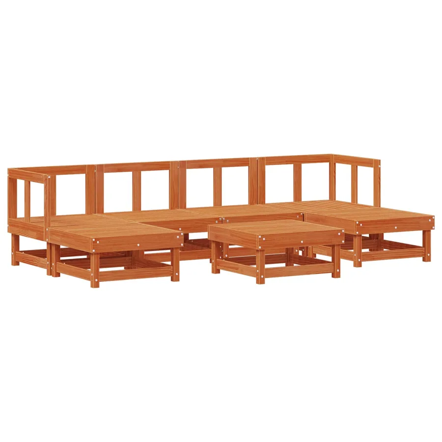 Ensemble de salon de jardin 7 pcs Brun cire Bois de pin massif - 3