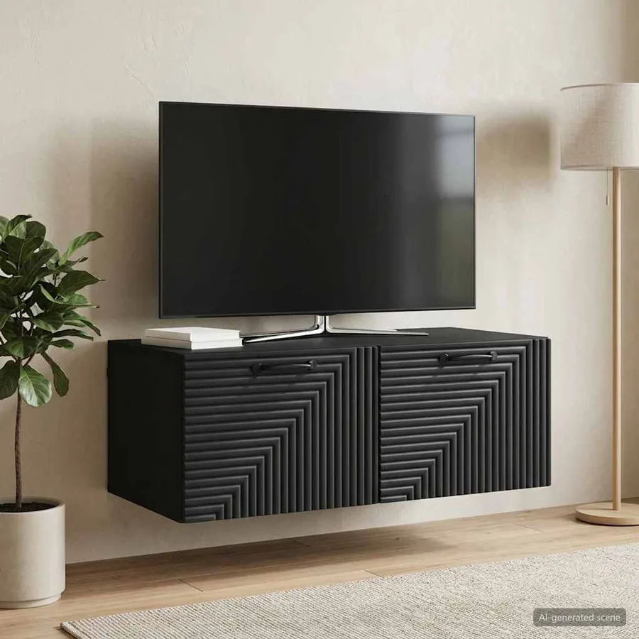 Meuble TV mural Noir 78,5 x 41 x 30 cm Bois d'ingénierie - 4