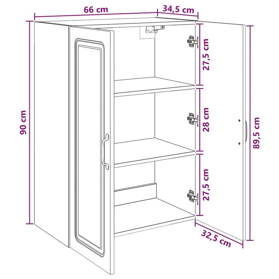 Armoire Murale Blanc brillant 66 x 34,5 x 90 cm - 9