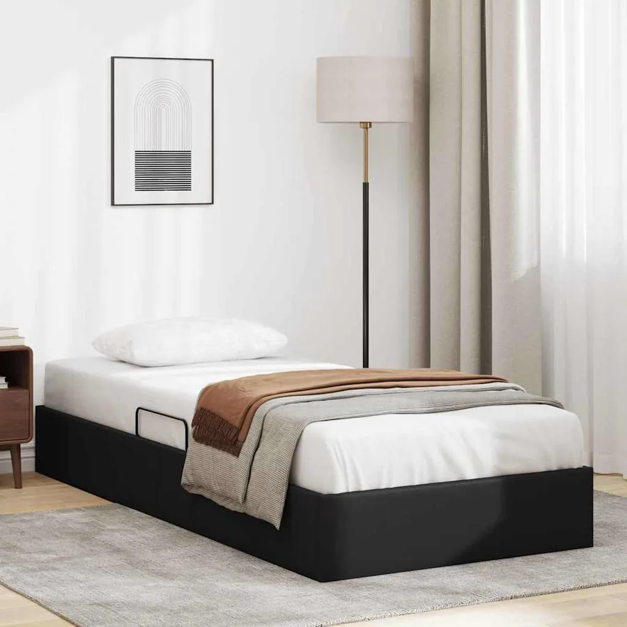 Lit de Rangement avec stockage Noir 90 x 190 cm Simili cuir