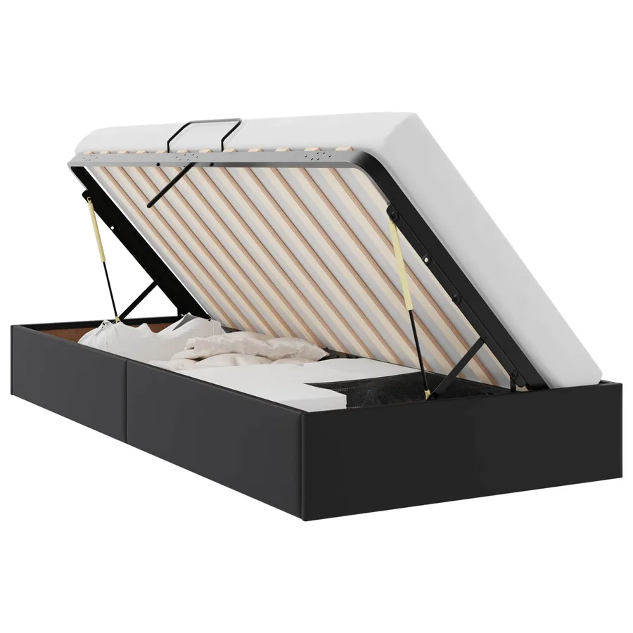 Lit de Rangement avec stockage Noir 90 x 190 cm Simili cuir - 2