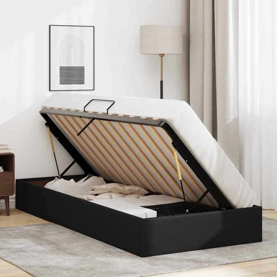 Lit de Rangement avec stockage Noir 90 x 190 cm Simili cuir - 4