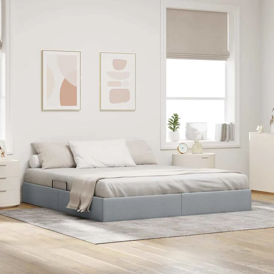 Lit de Rangement avec stockage Gris clair 180 x 200 cm Tissu