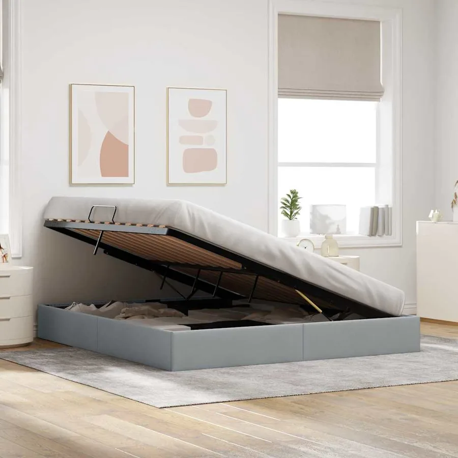Lit de Rangement avec stockage Gris clair 180 x 200 cm Tissu - 4