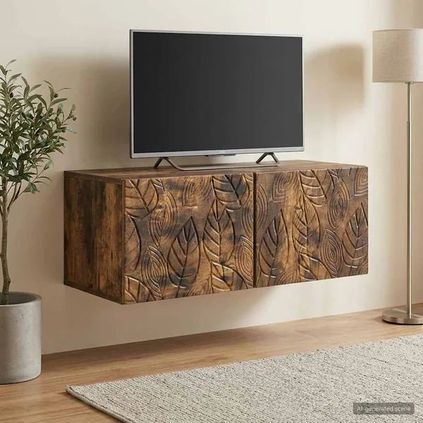 Meuble TV mural 98 x 31 cm Chêne fumé Bois d'ingénierie