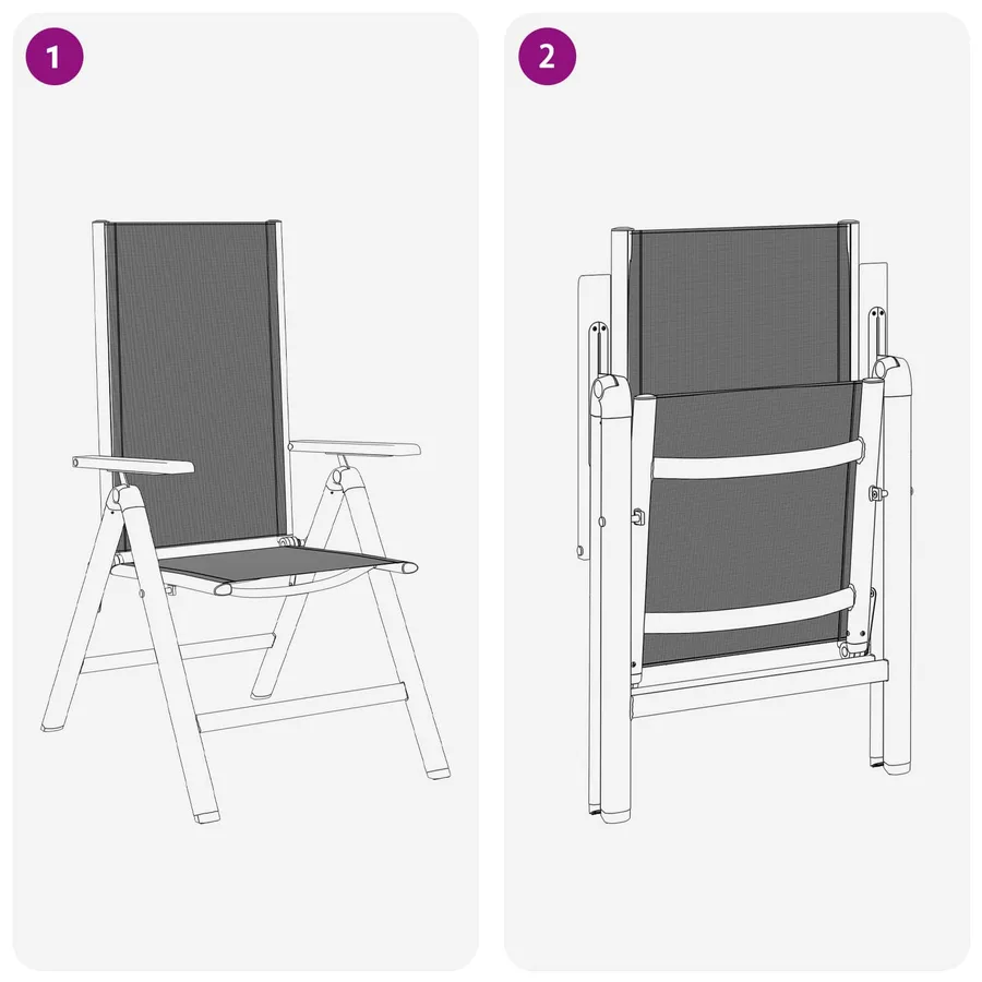 Chaises de jardin inclinables 2 pcs Noir 58 x 73 x 111,5 cm - 8