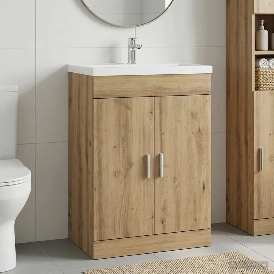 Meuble sous lavabo de salle de bain Chêne artisanal