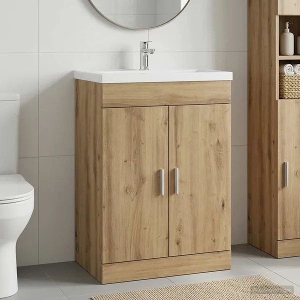 Meuble sous lavabo de salle de bain Chêne artisanal